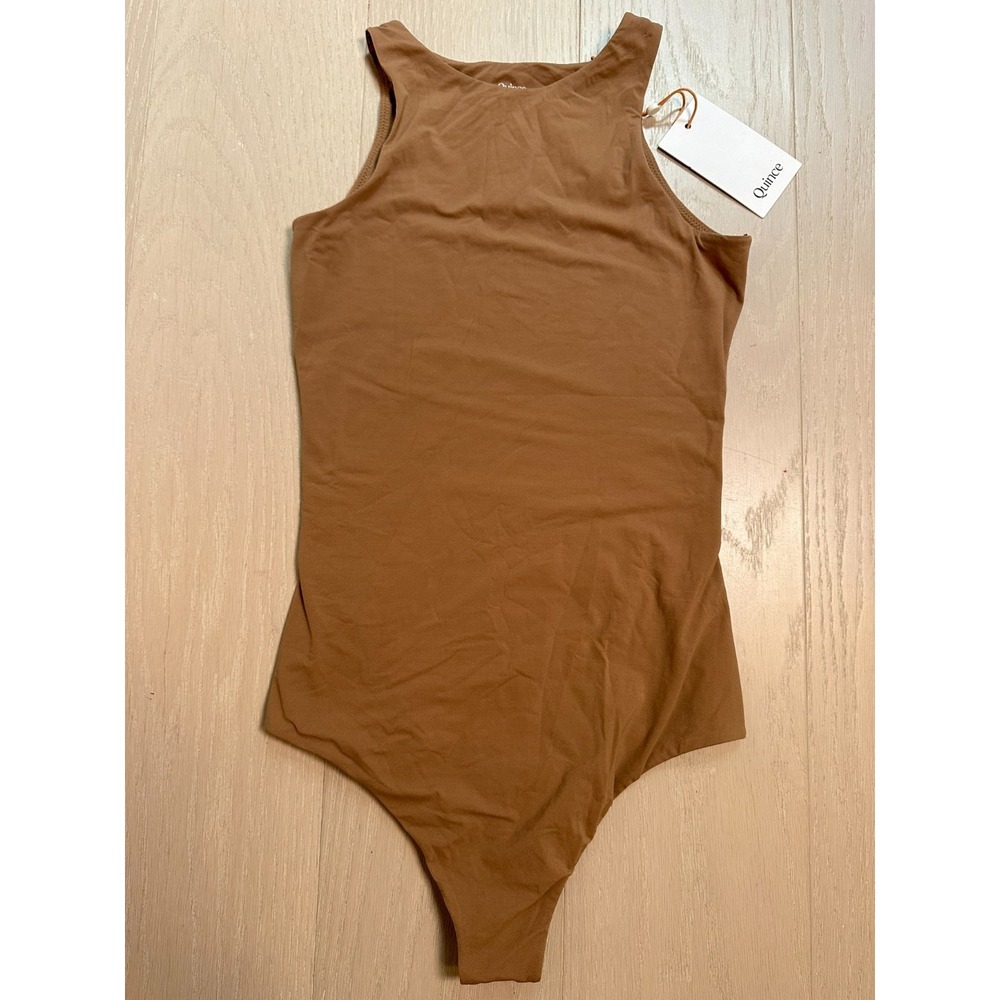 Quince Bodysuit Second Skin High Neck Mocha Base Layer Soft S NWT